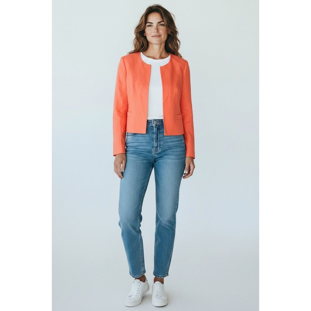 Talbots‎ Blazer Womens 16 Orange 100% Irish Linen Open Front Long Sleeve Lined